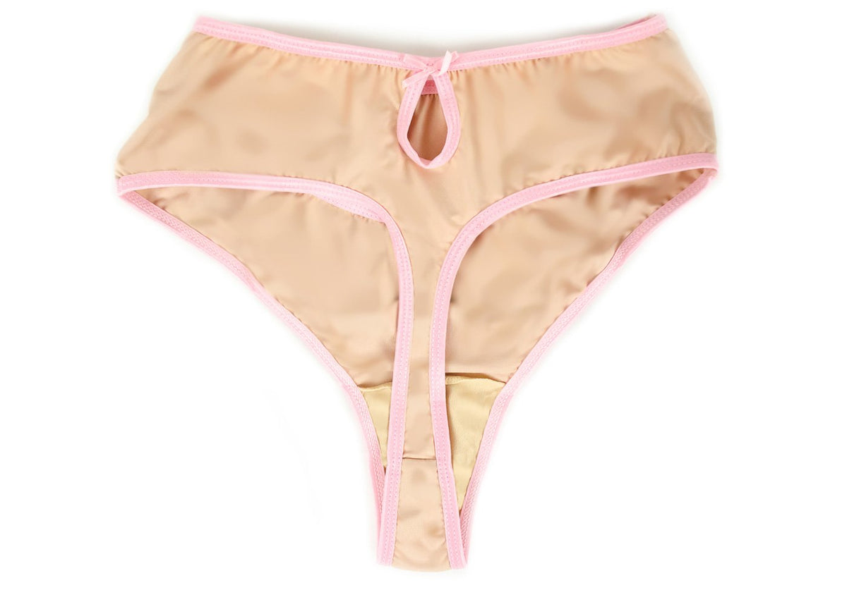 PEEK-A-BOO THONG - BEIGE / MICROFIBER